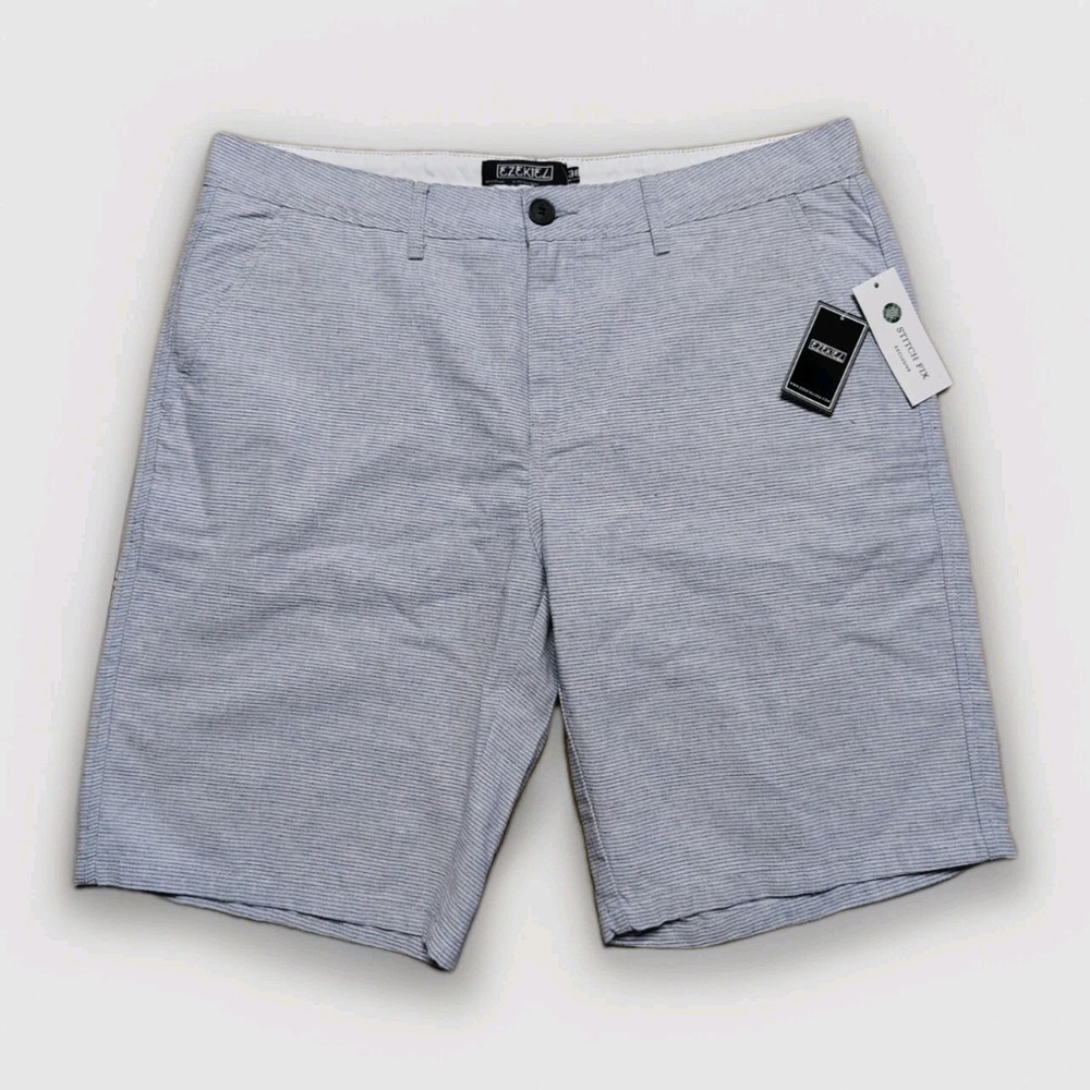 NWT Ezekiel Light Blue Primus Striped Cotton Linen Chino Shorts - Men's 38 x 10